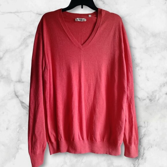 XXL🍂 BEN SHERMAN Men's Casual Orange V Neck Cotton Sweater Pullover - Picture 1 of 9